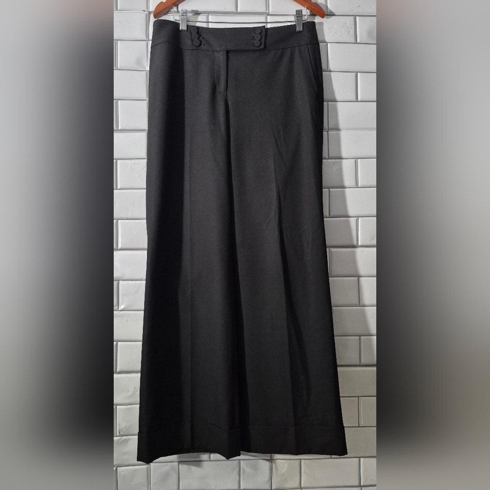 Ann Taylor Margo Ladies Black Dress Pant Cuffed Slightly Flare Hem Pockets Wide